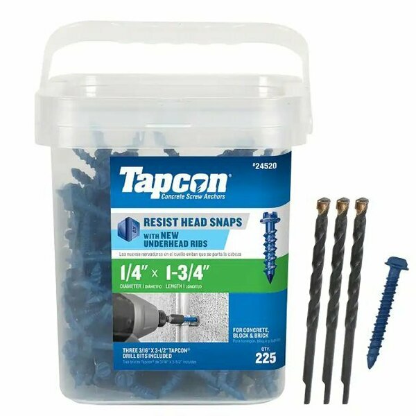 Tapcon 1/4-inch x 1-3/4-inch Climaseal Blue Slotted Hex Head Concrete Screw Anchors, 225PK 24520CH